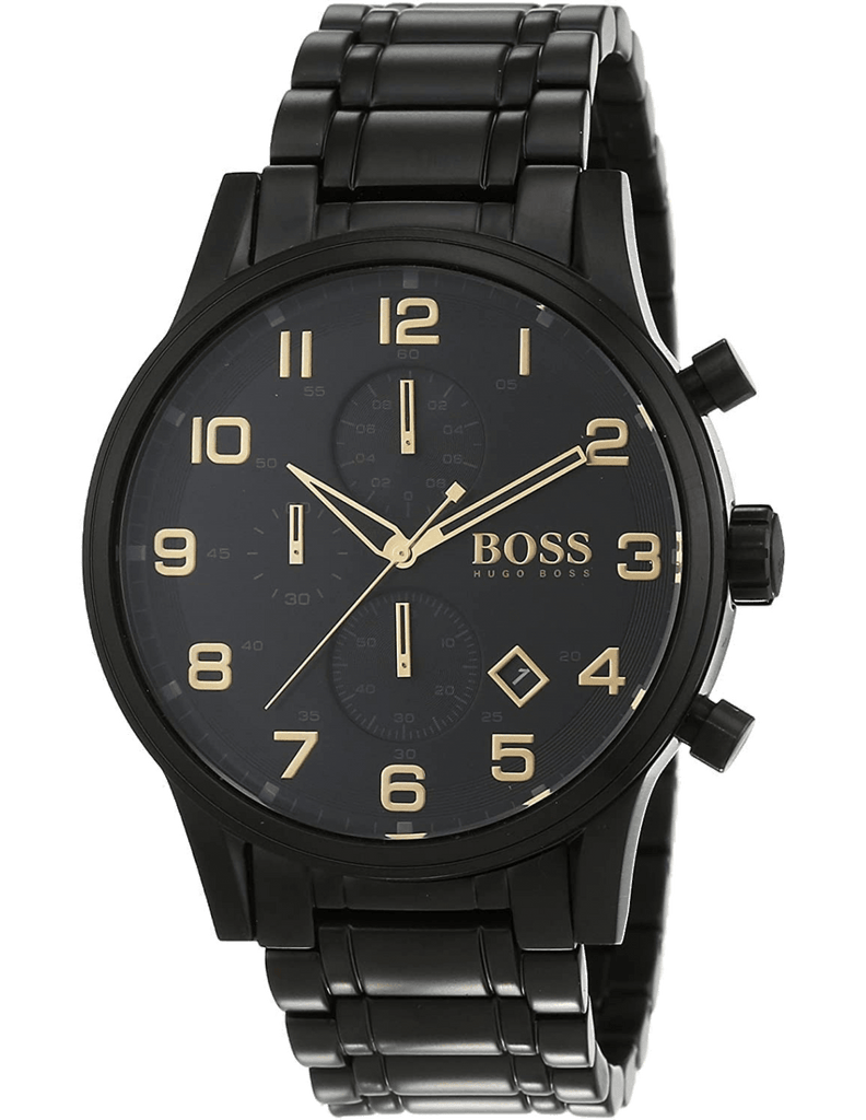Hugo Boss Aeroliner Black Dial Black Steel Strap Watch for Men