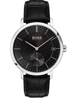 Hugo Boss Corporal Black Dial Black Leather Strap Watch for Men - 1513638
