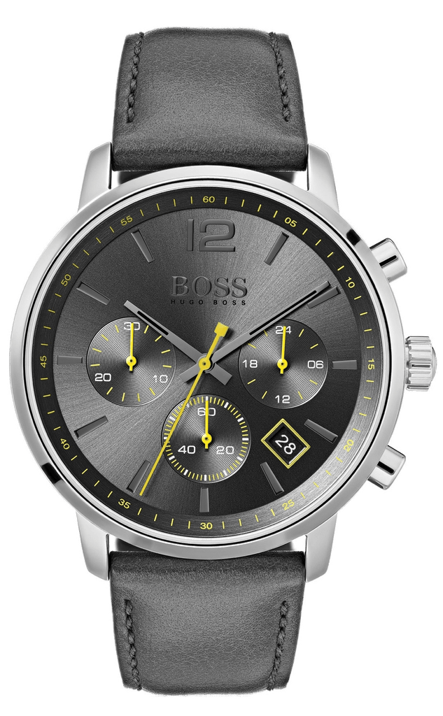 Hugo Boss Attitude Grey Dial Grey Leather Strap Watch for Men - 1513658