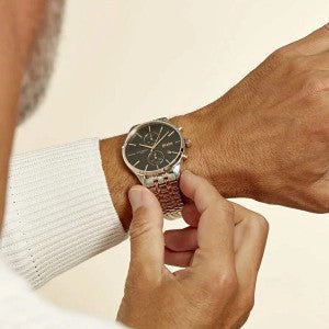 Strap Hugo Chronograph Boss for Men Dial Tone Associate Black Steel Two Watch