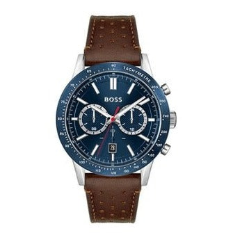 for Strap Brown Leather Dial Allure Men Hugo Watch Boss Blue
