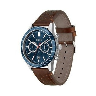 Hugo Boss Allure Blue Dial Brown Leather Watch for Strap Men