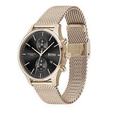 Hugo Boss Associate Black Dial Rose Gold Mesh Bracelet Watch for Men - 1513806