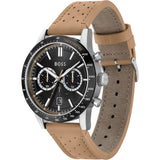 Hugo Boss Allure Black Dial Brown Leather Strap Watch for Men - 1513964