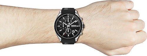 Hugo Boss Velocity Black Dial Black Leather Strap Watch for Men - 1513716