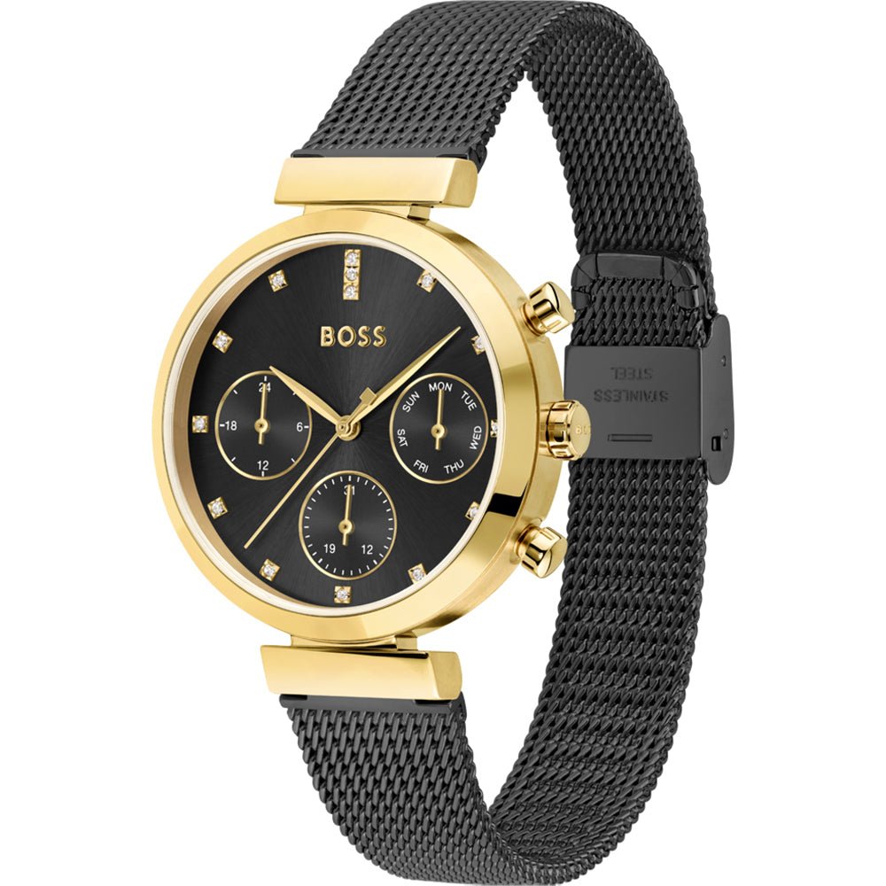 Hugo Boss Flawless Black Dial Black Mesh Bracelet Watch for Women - 1502627