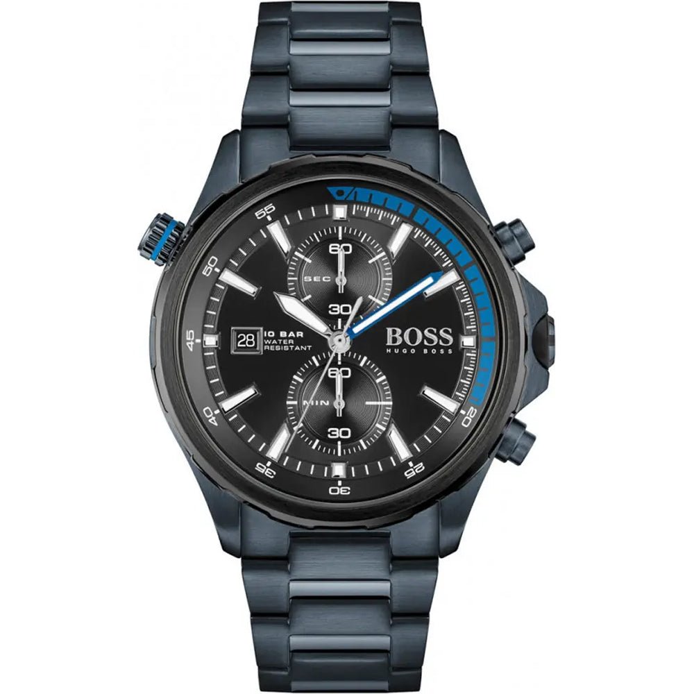 Hugo Boss Globetrotter Black Dial Black Steel Strap Watch for Men - 1513824