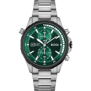 Hugo Boss Globetrotter Green Dial Silver Steel Strap Watch for Men - 1513930
