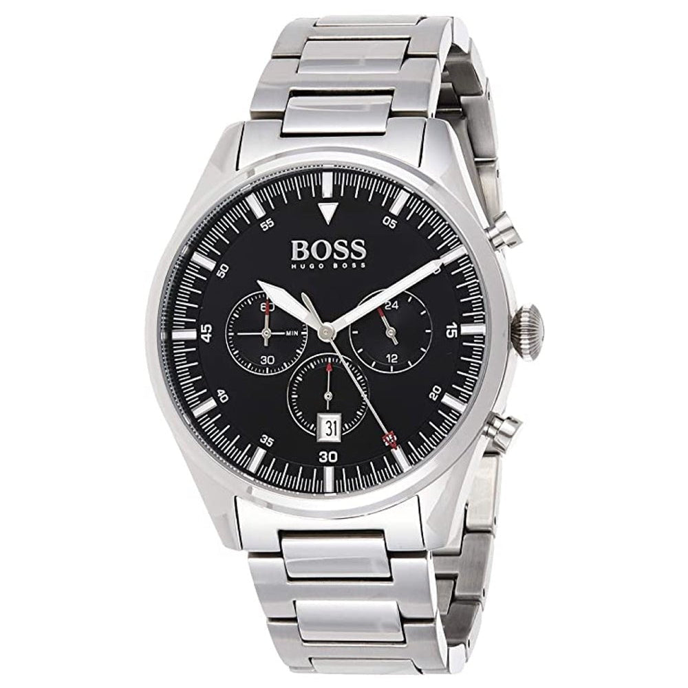 Hugo Boss Pioneer Black Dial Silver Steel Strap Watch for Men