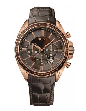 Hugo Boss Driver Sport Chronograph Brown Dial Brown Leather Strap Watch for Men - 1513093