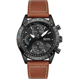 Hugo Boss Pilot Black Dial Brown Leather Strap Watch for Men - 1513851