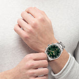 Hugo Boss Pioneer Green Dial Silver Steel Strap Watch for Men - 1513868