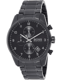 Hugo Boss Skymaster Chronograph Black Dial Black Steel Strap Watch for Men - 1513785