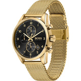 Hugo Boss Skymaster Black Dial Gold Mesh Bracelet Watch for Men - 1513838