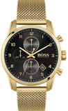 Hugo Boss Skymaster Black Dial Gold Mesh Bracelet Watch for Men - 1513838