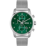Hugo Boss Skymaster Green Dial Silver Mesh Bracelet Watch for Men - 1513938