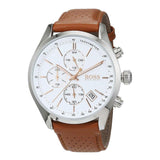 Hugo Boss Grand Prix White Dial Brown Leather Strap Watch for Men - 1513475