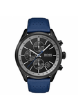 Hugo Boss Grand Prix Chronograph Black Dial Blue Leather Strap Watch for Men - 1513563