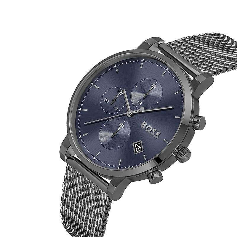 Hugo Boss Skymaster Chronograph Grey Dial Grey Mesh Bracelet Watch for Men | Quarzuhren