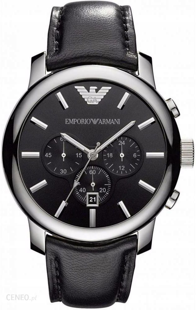 Emporio Armani Classic Chronograph Black Dial Black Leather Strap