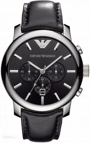 Emporio Armani Classic Chronograph Black Dial Black Leather Strap Watch For Men - AR0431