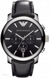 Emporio Armani Classic Chronograph Black Dial Black Leather Strap Watch For Men - AR0431