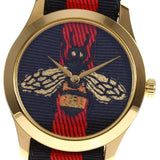 Gucci G Timeless Bee Red & Blue Dial Red Two Tone Nylon Strap Watch For Men - YA1264061