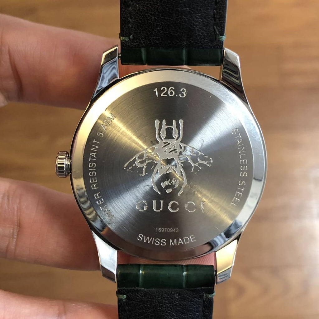 Gucci G-Timeless Black Dial Green Leather Strap Unisex Watch - YA126326