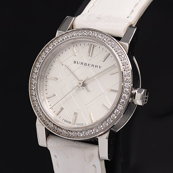 Burberry The City White Diamonds Dial White Leather Strap Watch for Women - BU9221