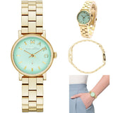 Marc Jacobs Baker Mint Green Dial Gold Stainless Steel Strap Watch for Women - MBM3284