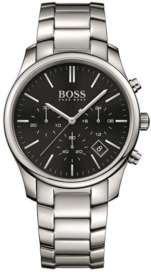 Hugo Boss Commander Black Dial Silver Steel Strap Watch for Men - 1513433