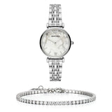 Emporio Armani Gianni T Bar White Marble Dial Silver Steel Strap Watch For Women - AR11170