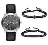 Burberry The City Grey Dial Black Leather Strap Watch for Men - BU9359