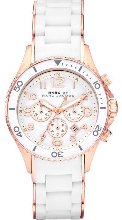 Marc Jacobs Pink 2024 and White Silicone Rose Gold Chrono Watch