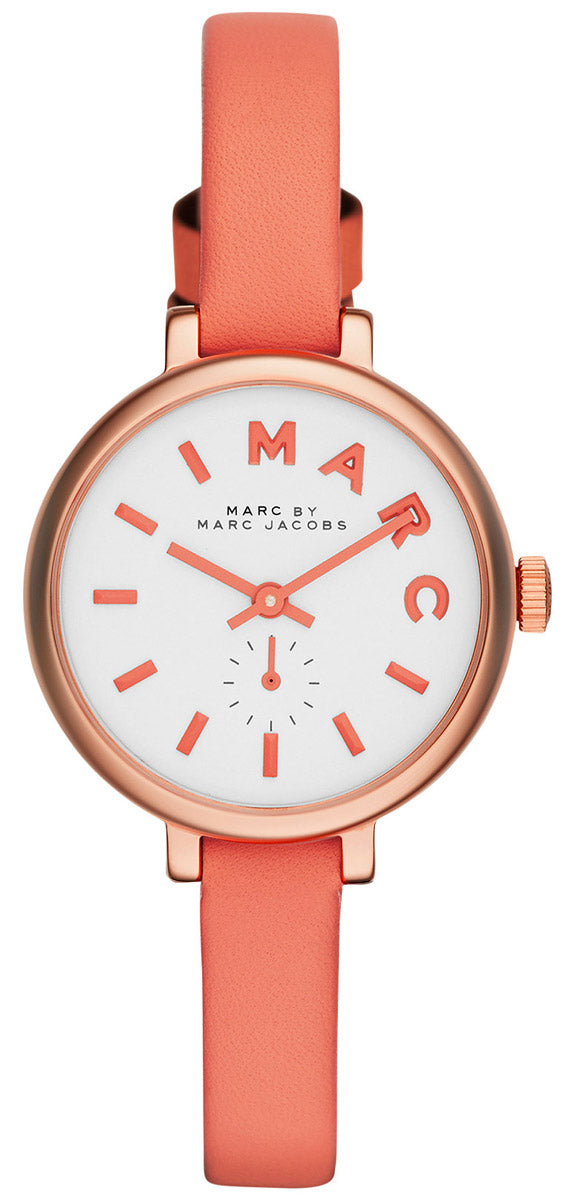 Marc Jacobs Sally White Dial Orange Leather Strap Watch for
