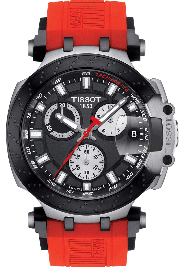 Tissot T Race Chronograph Black Dial Red Rubber Strap Watch For Men