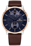 Tommy Hilfiger Hunter Blue Dial Brown Leather Strap Watch for Men - 1791605