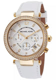 Michael Kors Parker White Dial with Diamonds White Leather Strap Watch for Women - MK2290