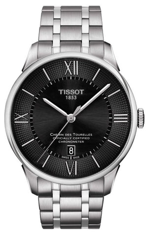 Tissot T Classic Chemin Des Tourelles Chronometer Black Dial Silver Steel Strap Watch For Men - T099.408.11.058.00