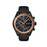 Hugo Boss Grand Prix Chronograph Black Dial Black Leather Strap Watch for Men - 1513550