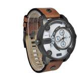 Diesel SBA Dual Time Chronograph White Dial Brown Leather Strap Watch For Men - DZ7269