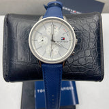 Tommy Hilfiger Carly Silver Dial Blue Leather Strap Watch for Women - 1781791