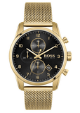 Hugo Boss Skymaster Black Dial Gold Mesh Bracelet Watch for Men - 1513838