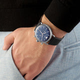 Emporio Armani Aviator Blue Dial Blue Leather Strap Watch For Men - AR11105