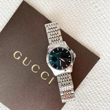 Gucci G Timeless Black Dial Silver Steel Strap Watch For Women - YA126502