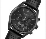 Hugo Boss Champion Black Dial Black Leather Strap Watch for Men - 1513880