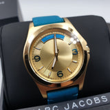 Marc Jacobs Baby Dave Champagne Dial Teal Leather Strap Watch for Women - MBM1263