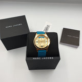 Marc Jacobs Baby Dave Champagne Dial Teal Leather Strap Watch for Women - MBM1263