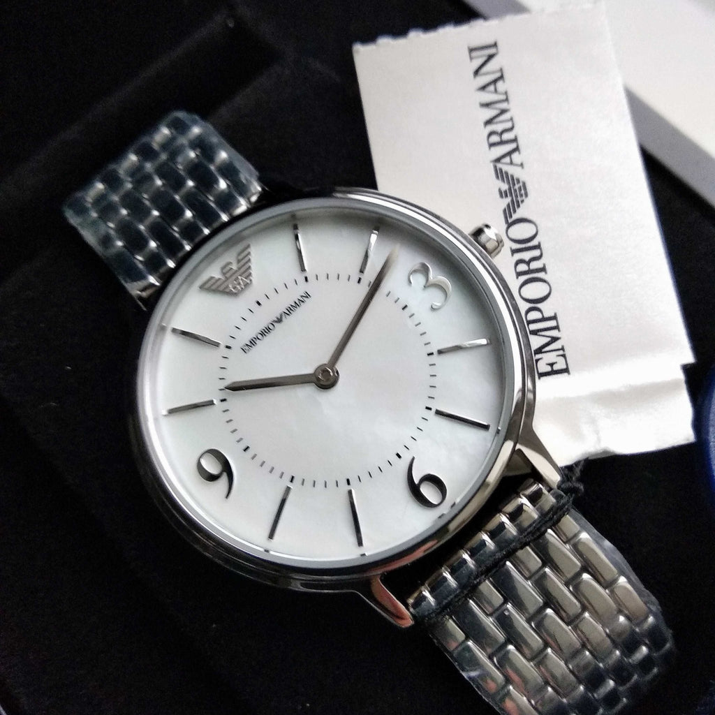 For Women Dial Emporio Mother of Armani Steel Watch Silver Pearl Kappa