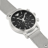 Emporio Armani Luigi Black Dial Silver Mesh Bracelet Watch For Men - AR8032